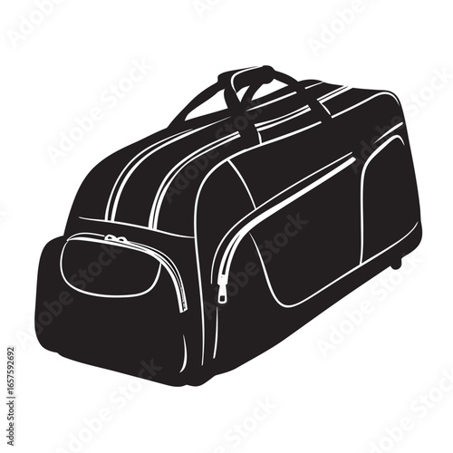 black and white silhouette of a cricket bag on a white background