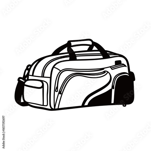 black and white silhouette of a cricket bag on a white background