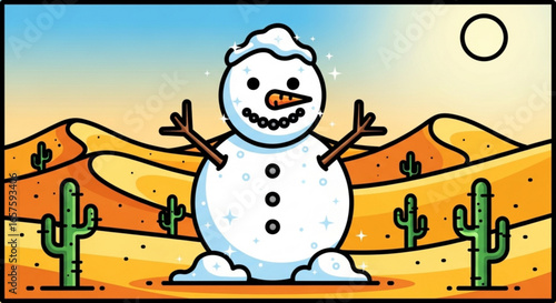 Snowman in desert climate funny winter holiday season christmas vacation travel destination vector image