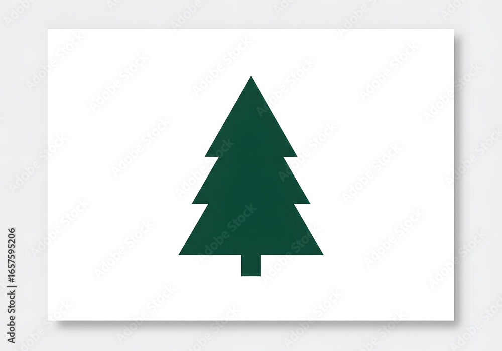 Obraz premium Minimalist Green Pine Tree Silhouette on White Background Nature, Forest, Evergreen Concept