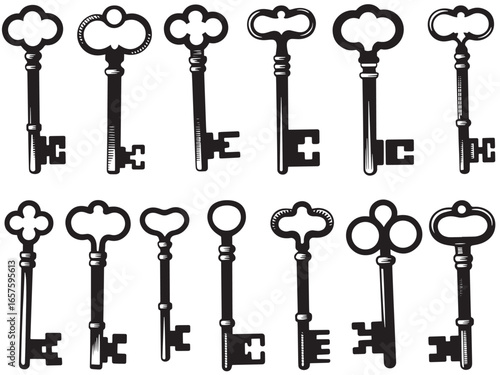 Vintage Skeleton Key Collection Graphic Elements for Design Projects and Antique Theme Illustrations Royalty Free Image