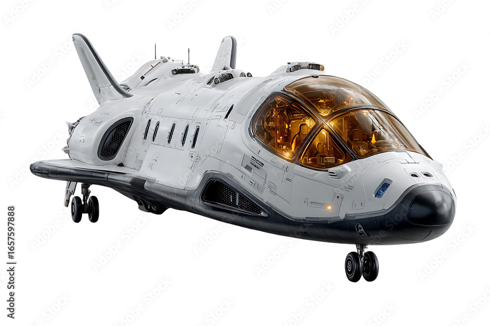 Obraz premium Sleek futuristic spacecraft with advanced technology and a glowing cockpit ready for interstellar exploration