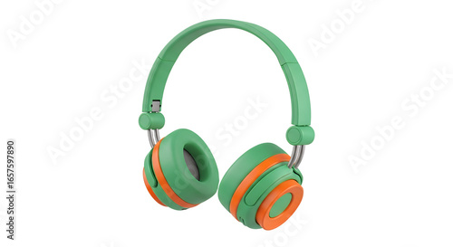 Green Modern Headphones On White Background For Music Listening And Technology Concepts