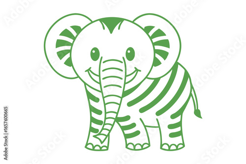 Cheerful green elephant smiles happily with playful stripes adding to its delightful demeanor