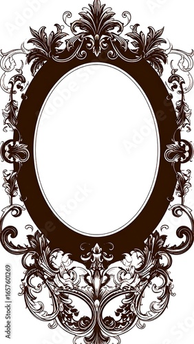 Ornate oval frame with swirling, floral details