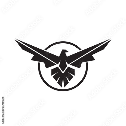 Phoenix mosaic icon logo silhouette with circle template. Eagle bird geometric design vector illustration symbol