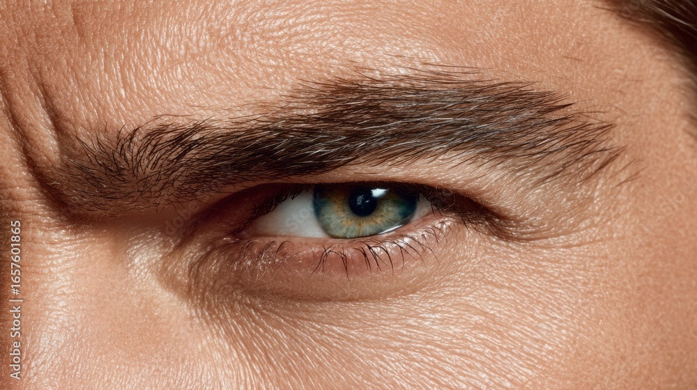 Fototapeta premium Close-up of a male model showcasing brushed hair and striking features in a natural light setting