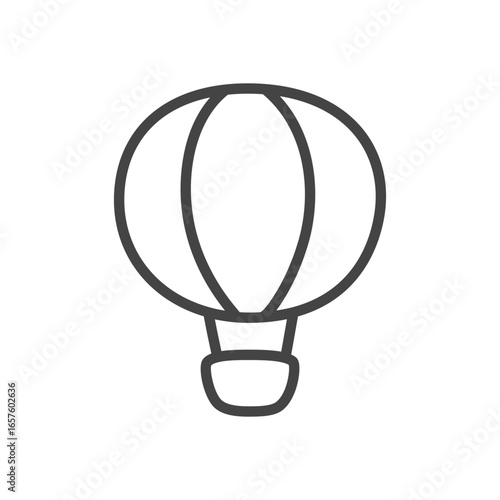 Cute hot air balloon icon. Hand drawn illustration of aerostat isolated on white background. Kawaii sticker. Vector 10 EPS.