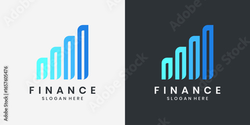 Modern finance logo design with rising bar chart, business growth icon