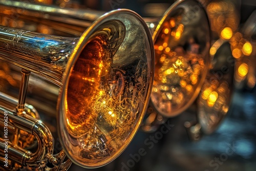 Symphonic wind ensemble - sparkling trumpets and trombones in focus.  
