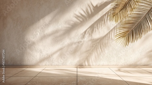 Bright Shadows Cast by Palm Tree Leaves Creating Artistic Light and Shadow Pattern.