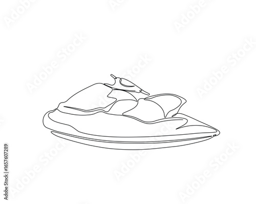 Jet ski motor sport outline drawing illustration. one continuous line drawing of jet ski in the beach.
