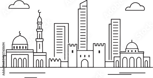 Ajman with cultural landmarks linear vector