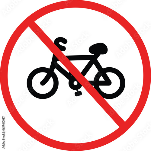 No bicycle allowed, a red circle with a line through it over a bicycle sign