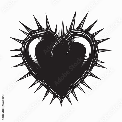Punk Style Heart with Sharp Spikes Vector Symbol of Love and Emotion
