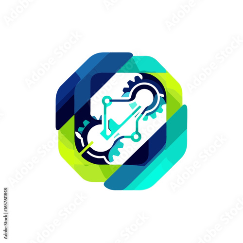 Modern geometric robotics app icon, abstract robot head.