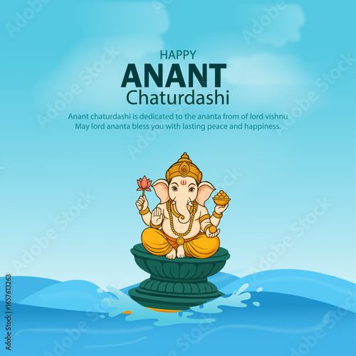 Anant Chaturdashi Festival Illustration with Lord Ganesha Idol Immersion in Water