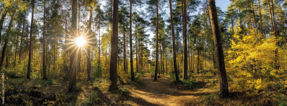Fototapeta premium Sunlight Through Trees In The Forest
