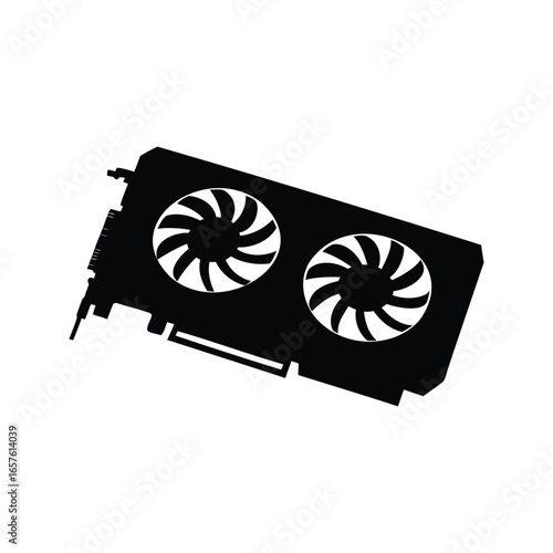 Black and white graphic card for high end computers and servers showing fans, Graphics card silhouette vector illustration
