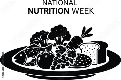 A silhouette of healthy food a plate for national nutrition week promoting healthy eating and balanced diet