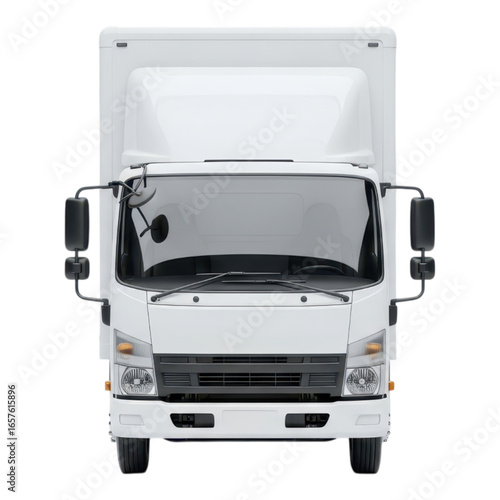Front view of a white delivery truck isolated on transparent background