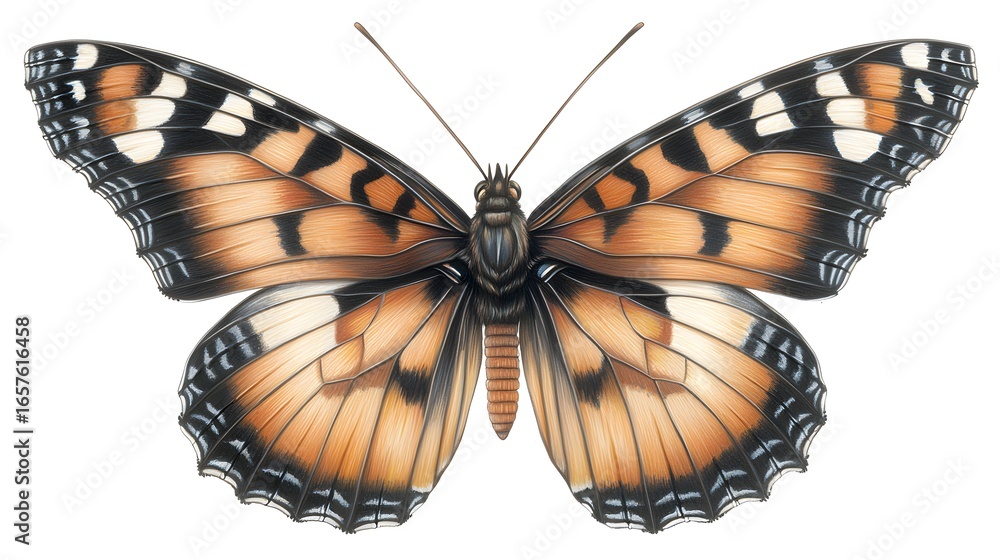 Obraz premium Vibrant Butterfly with Orange and Black Patterns against White Background