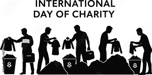 Silhouette illustration of people donating clothes for international day of charity