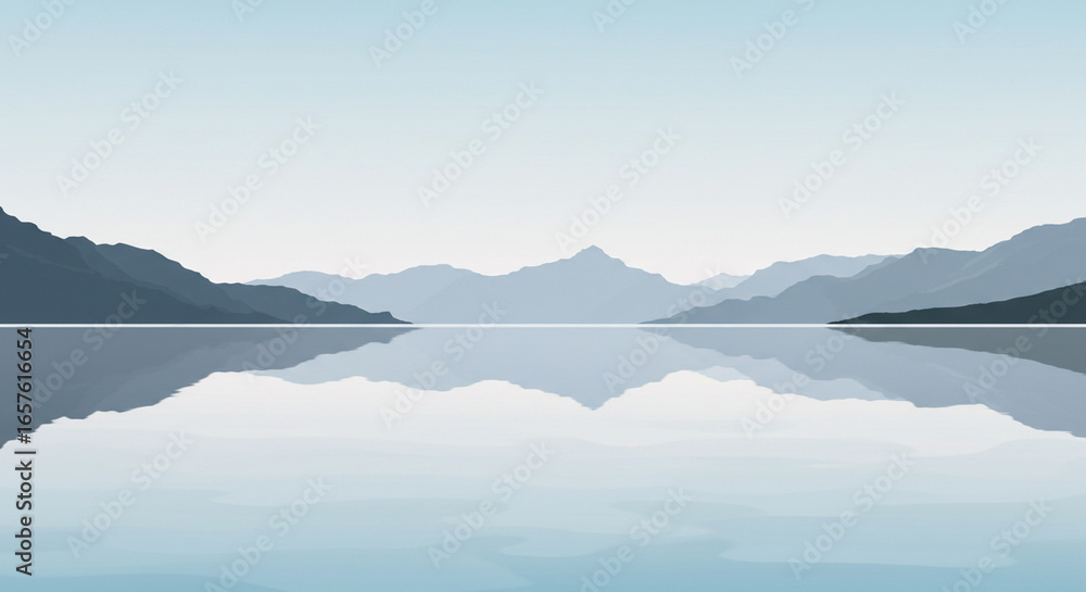 Fototapeta premium Serene mountain range reflected in a calm lake, a tranquil landscape.