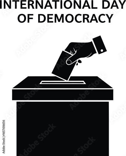 Illustration of a hand placing a ballot in a box, symbolizing the international day of democracy