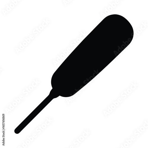 Black silhouette of corn dog snack- Solid black silhouette of a corn dog on a stick, representing carnival food, street snacks, fast food, and fun fair treats