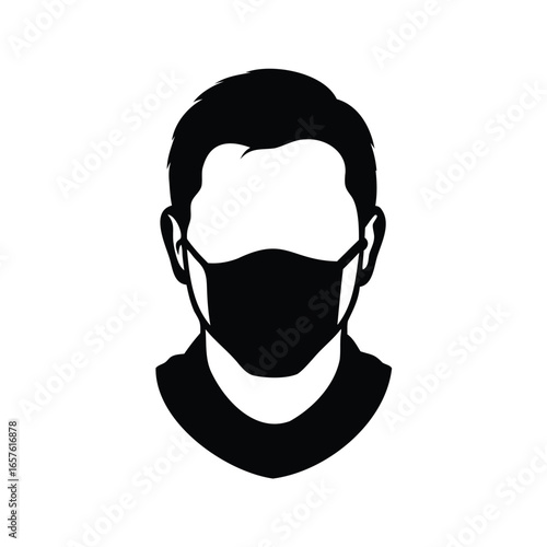 Silhouette of a man wearing a face mask for virus protection and safety, Man wearing musk silhouette vector illustration