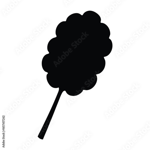 Silhouette of cotton candy on stick- Black silhouette illustration of fluffy cotton candy on a stick, commonly seen at fairs, carnivals, parties, or amusement park events