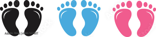 Baby footprints vector set, colorful infant foot prints icons, black blue pink baby steps, newborn foot illustration, cute kid silhouette, child care symbol