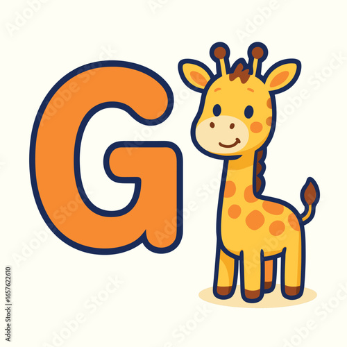 Letter G with Cute Giraffe – Alphabet Animal Cartoon Illustration