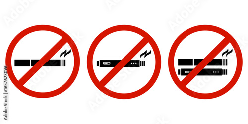No smoking and no vaping icon set. Vector  illustration. 