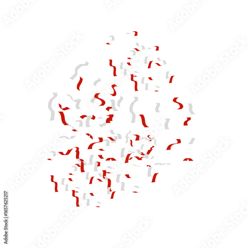 Scattered Red and White Paper Streamers on White Background