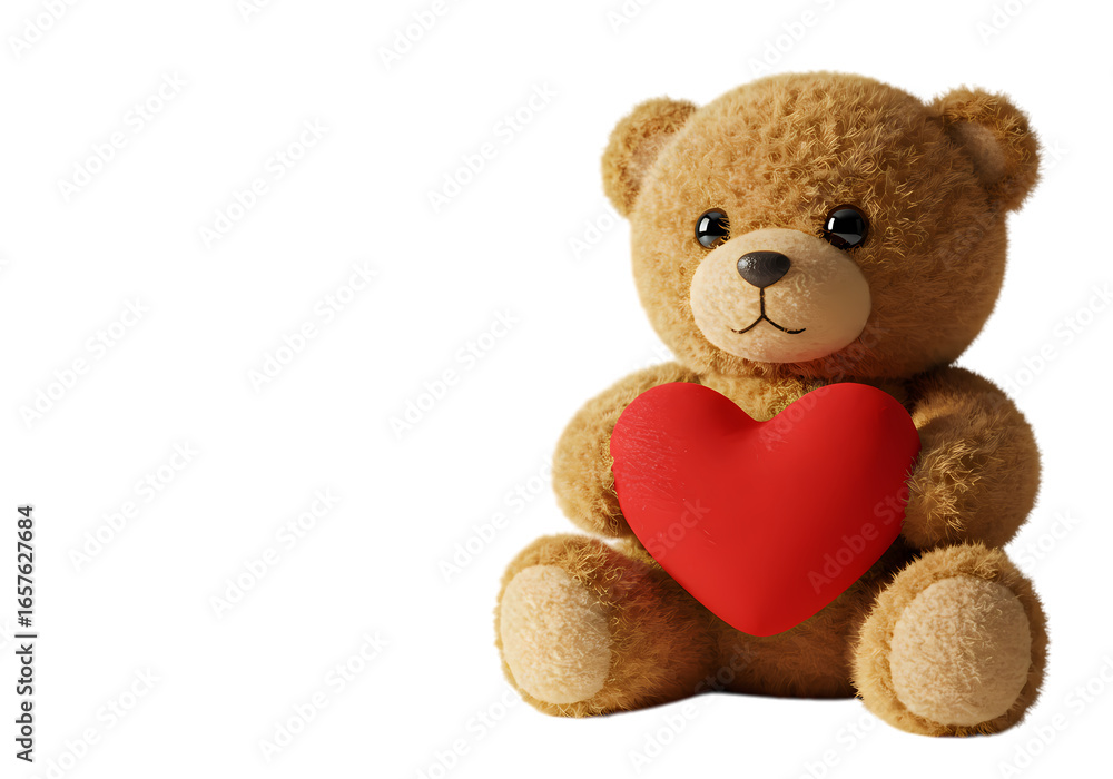 Fototapeta premium Brown Teddy Bear Holding Red Heart isolated on transparent background
