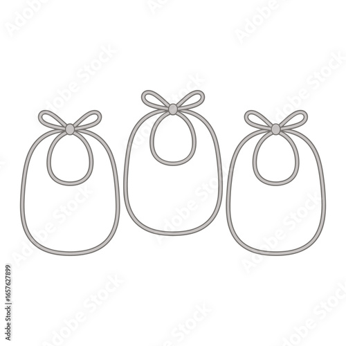 Three grey baby bibs with bows on white background three bibs baby clothing