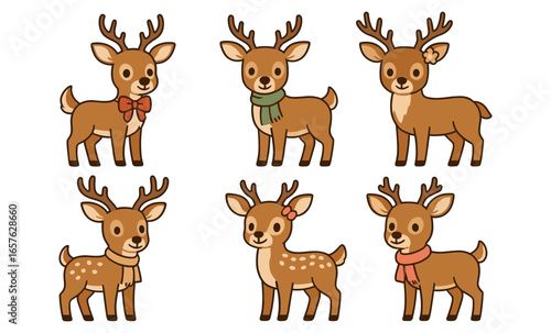 Cute cartoon deer set with accessories and expressions