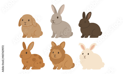 Cute cartoon style rabbits collection featuring various breeds