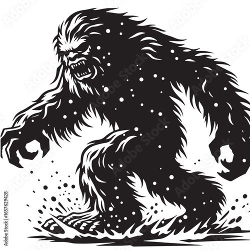 black Mythic Creature Yeti Silhouette Vector, High Quality Illustration on White Background