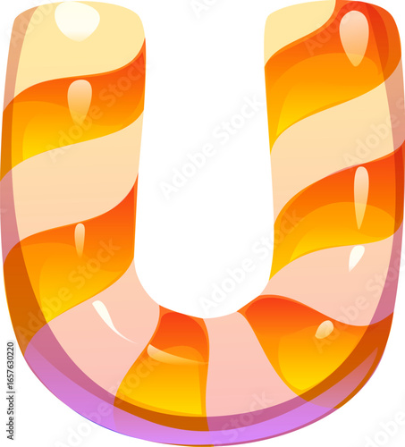 Sweet candy type or dessert font of cartoon caramel letter for confectionery, vector typeface. Bakery pastry and sweet desserts English alphabet font of letter U as hard candy caramel or gummy jelly