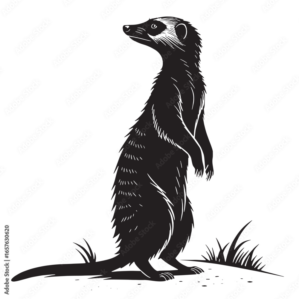 Fototapeta premium black meerkat Silhouette Vector, High Quality Illustration on White Background