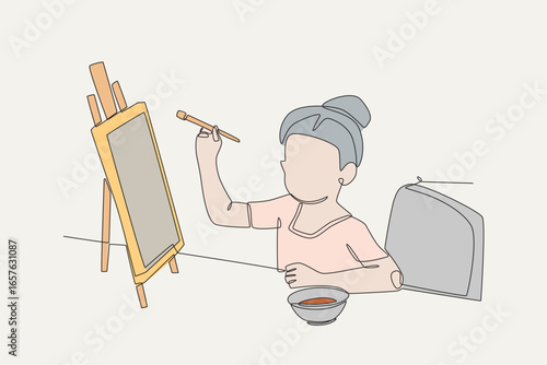 Colored Art clubs concept one-line drawing