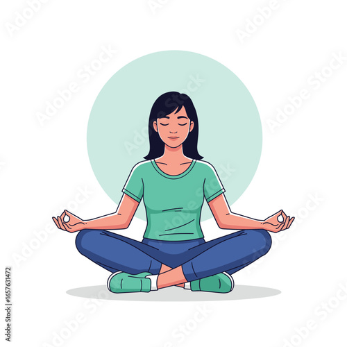 Flat Illustration Girl Practicing Yoga Meditation