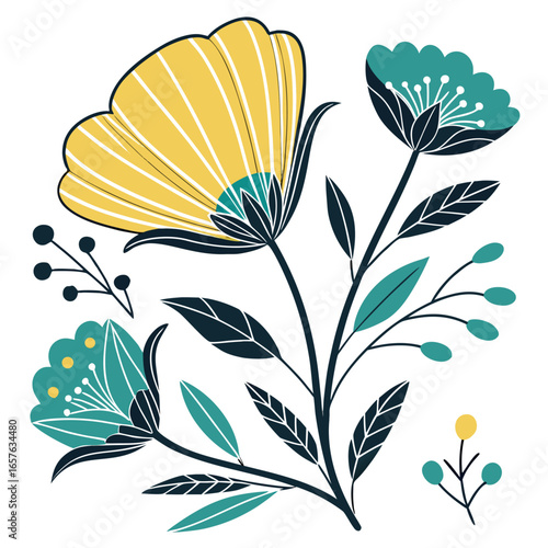 Midnight Bloom Floral Art, Bold Botanical Vector Design, Contemporary Garden Illustration