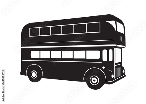 A double decker bus black vector white background