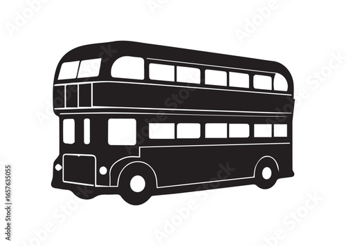 A double decker bus black vector white background