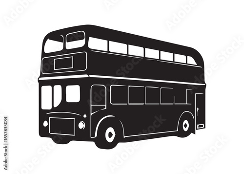 A double decker bus black vector white background