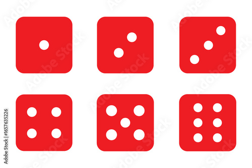 Minimalist Dice Vector Icon Set – Red and White Outline.